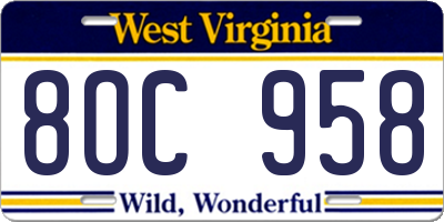 WV license plate 8OC958