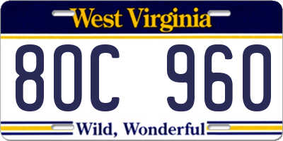 WV license plate 8OC960