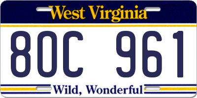 WV license plate 8OC961