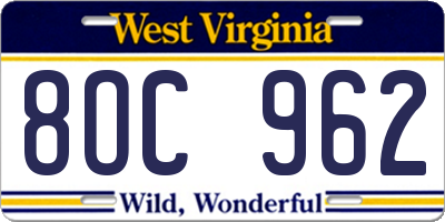 WV license plate 8OC962