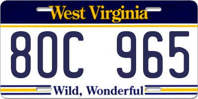 WV license plate 8OC965