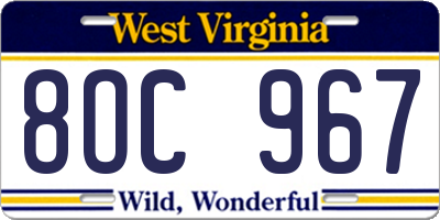 WV license plate 8OC967