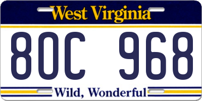 WV license plate 8OC968