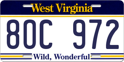 WV license plate 8OC972