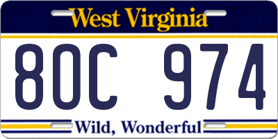 WV license plate 8OC974