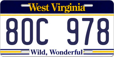 WV license plate 8OC978