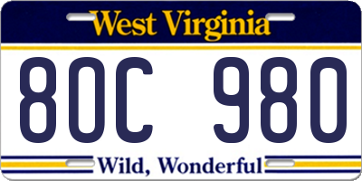 WV license plate 8OC980