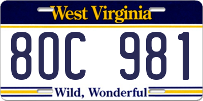 WV license plate 8OC981