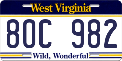 WV license plate 8OC982