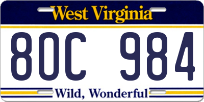 WV license plate 8OC984