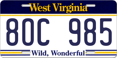 WV license plate 8OC985