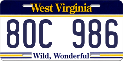 WV license plate 8OC986