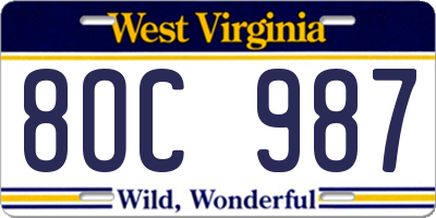WV license plate 8OC987