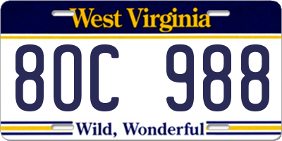 WV license plate 8OC988
