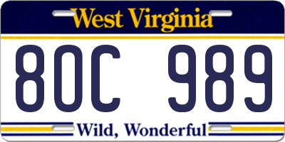 WV license plate 8OC989
