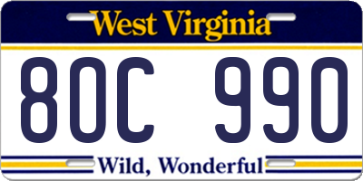 WV license plate 8OC990
