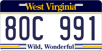 WV license plate 8OC991