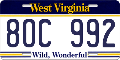 WV license plate 8OC992