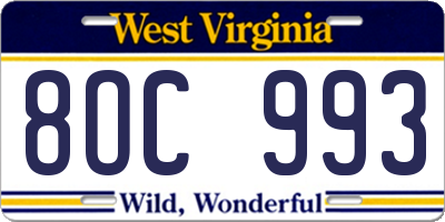 WV license plate 8OC993