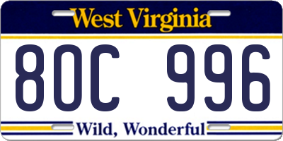 WV license plate 8OC996