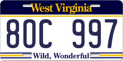 WV license plate 8OC997