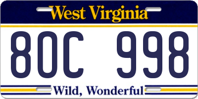 WV license plate 8OC998