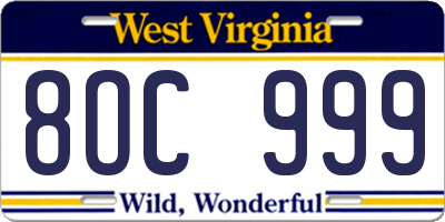 WV license plate 8OC999