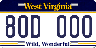 WV license plate 8OD000