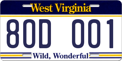 WV license plate 8OD001
