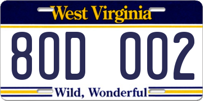 WV license plate 8OD002