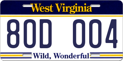 WV license plate 8OD004