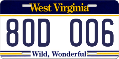 WV license plate 8OD006