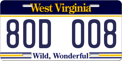 WV license plate 8OD008