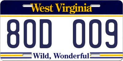 WV license plate 8OD009