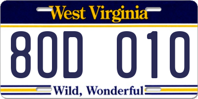 WV license plate 8OD010