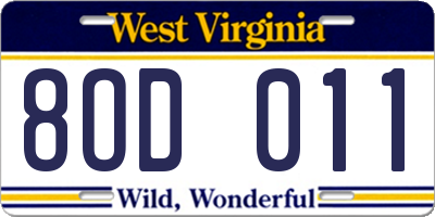 WV license plate 8OD011