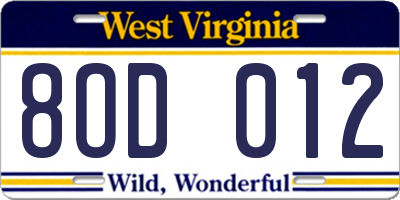 WV license plate 8OD012