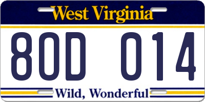 WV license plate 8OD014