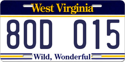 WV license plate 8OD015