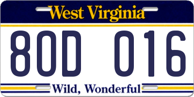WV license plate 8OD016