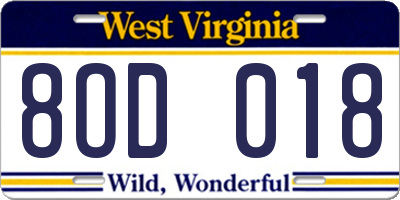 WV license plate 8OD018