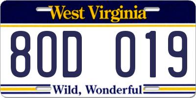 WV license plate 8OD019