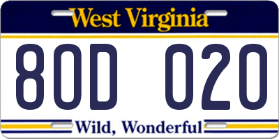 WV license plate 8OD020