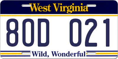 WV license plate 8OD021