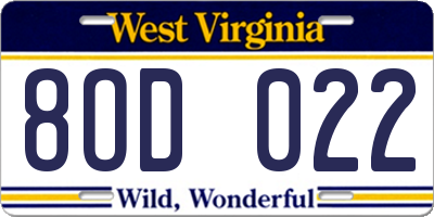 WV license plate 8OD022