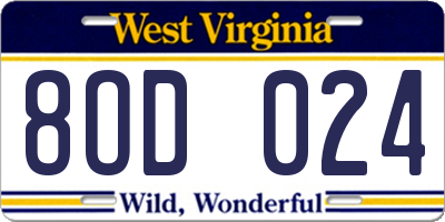 WV license plate 8OD024