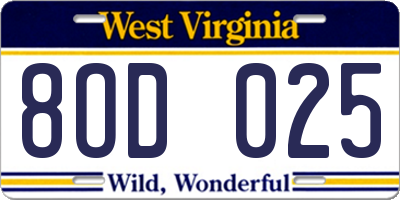 WV license plate 8OD025