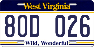 WV license plate 8OD026
