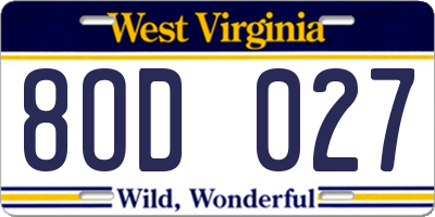 WV license plate 8OD027