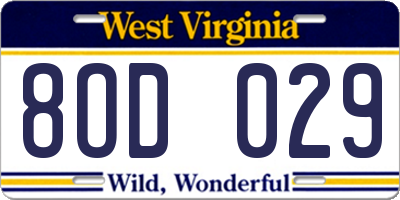 WV license plate 8OD029